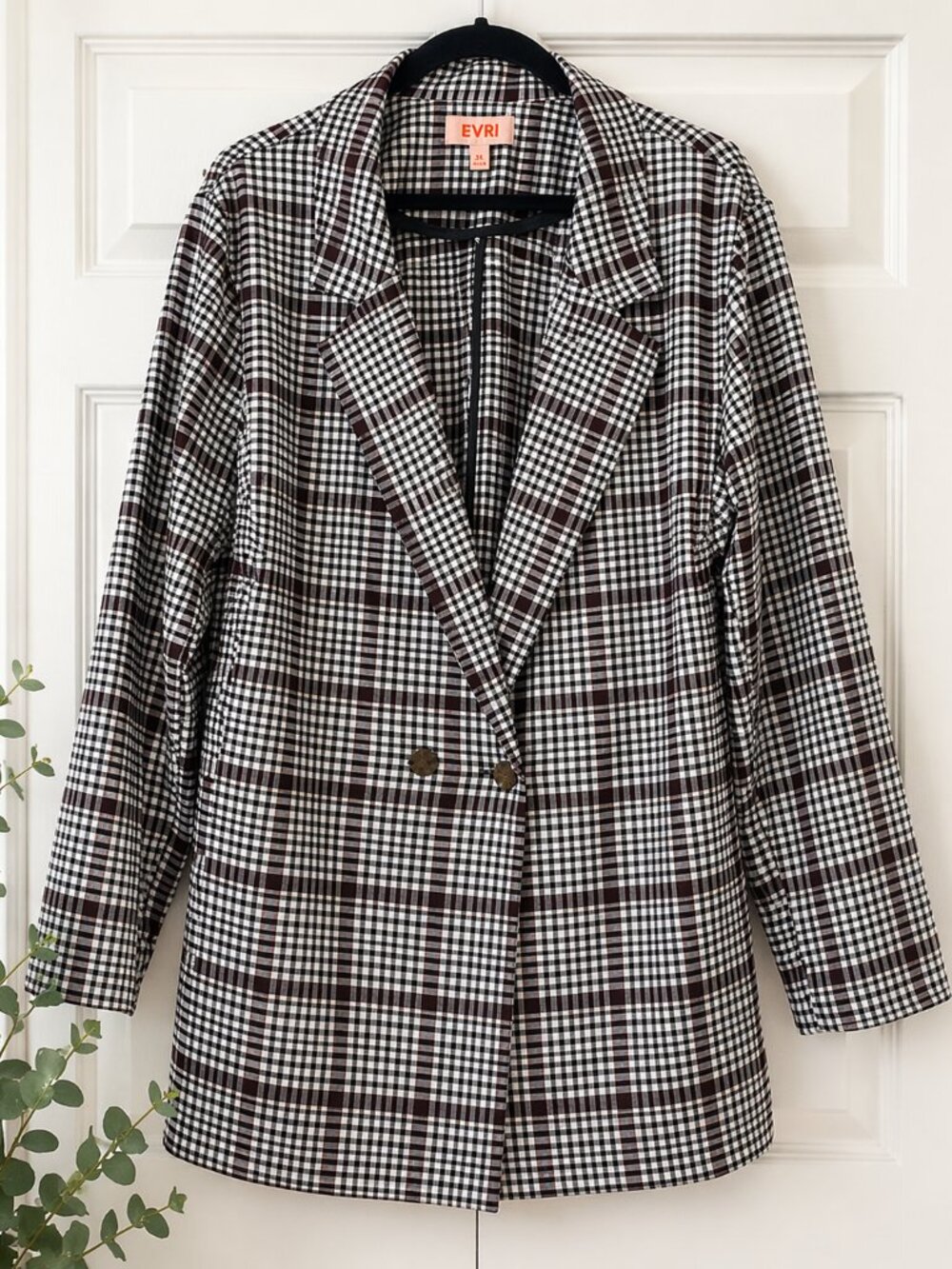 EVRI Size 2X Plaid Unlined Double-Breasted Chic Plus Size Jacket